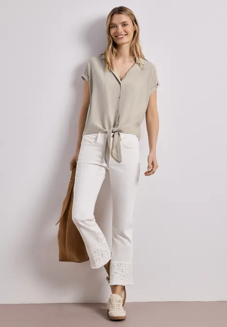 Blouse dropped shoulder avec col bowling timeless beige