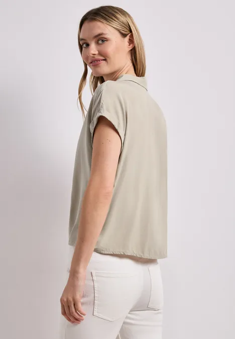 Blouse dropped shoulder avec col bowling timeless beige