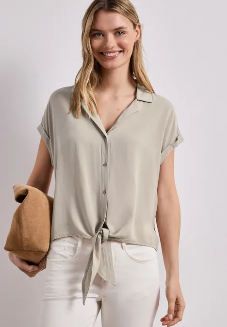 Blouse dropped shoulder avec col bowling timeless beige