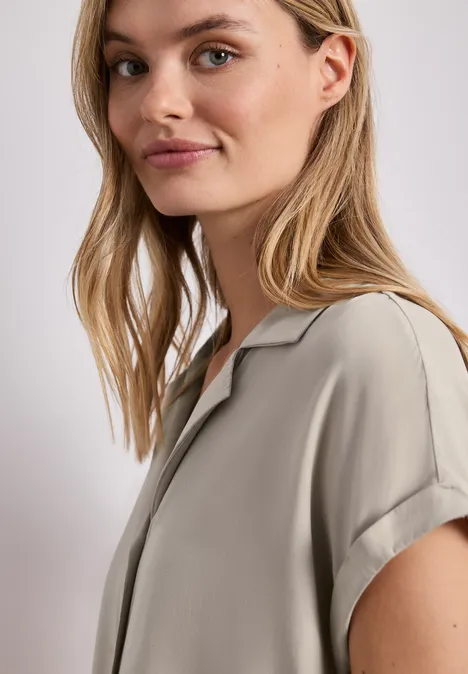 Blouse dropped shoulder avec col bowling timeless beige