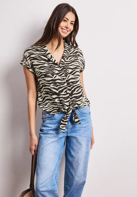 Blouse dropped shoulder avec col bowling espresso brown