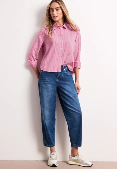 Langarm Bluse aus Seersuckerqualität magenta dream