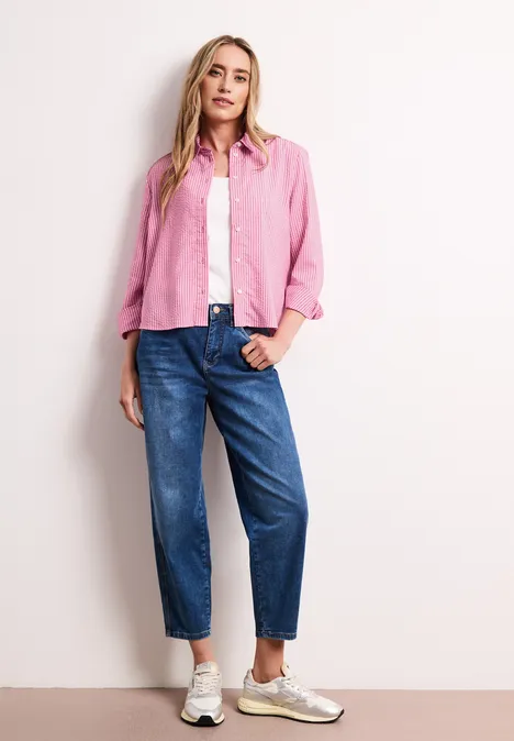 Langarm Bluse aus Seersuckerqualität magenta dream