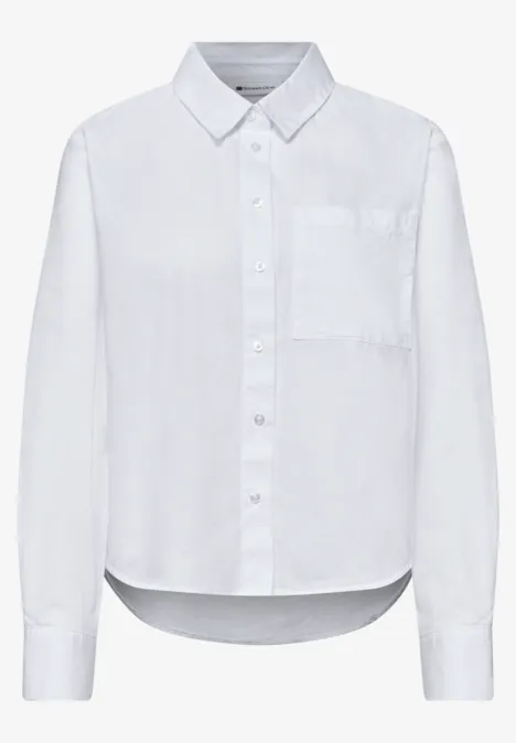 Blouse met lange mouwen en overhemdkraag in keperstof White Wit overhemd met kraag, knoopsluiting en borstzak.