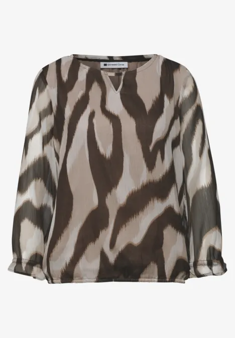 Chemisier à manches 3/4 et col rond en mousseline légère espresso brown