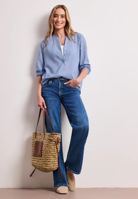 3/4-Arm Bluse in Seersuckerqualität original blue