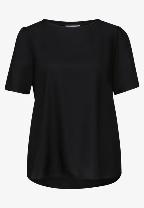 Blouse met ronde hals en korte pofmouwen Black Zwart T-shirt met korte mouwen en ronde hals.