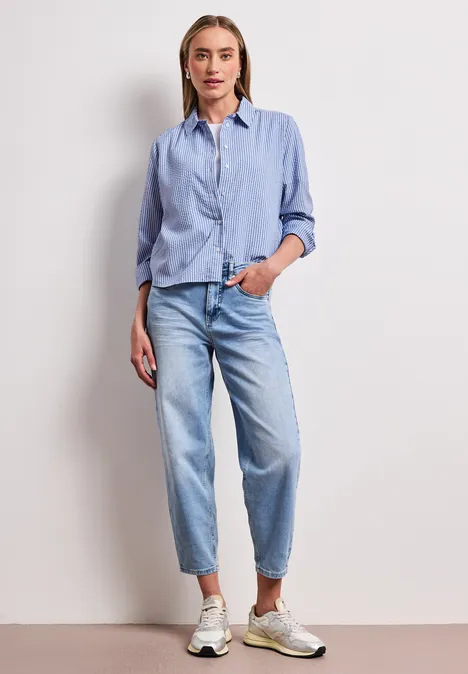 Blouse à manches longues en qualité seersucker original blue Blouse à manches longues en qualité seersucker original blue