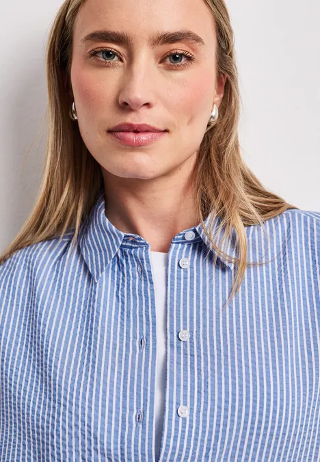 Blouse à manches longues en qualité seersucker original blue Blouse à manches longues en qualité seersucker original blue