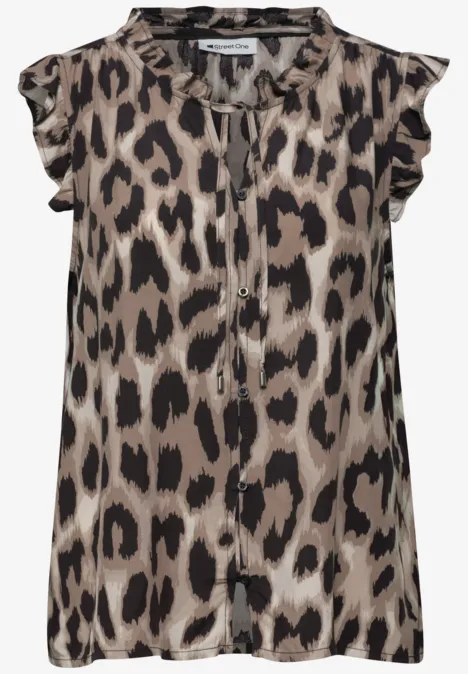 Luipaardprint blouse met geschulpte mouwtjes en striksluiting