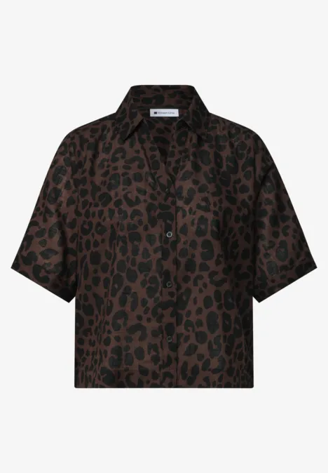 Overhemdblouse met korte mouwen en leopatroon molten earth Kurzärmliges Hemd mit braunem Leopardenmuster