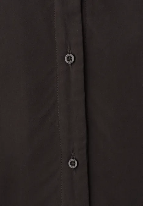 Blusentop mit Bowling-Kragen und Knoten espresso brown Nahaufnahme eines dunkelbraunen Hemds mit schwarzer Knopfleiste und sichtbaren Ziernähten.