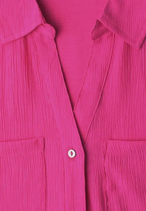 Overhemd met korte mouwen en omgeslagen manchetten magenta dream Felroze geplooide blouse met zakken en een knoop in het midden.