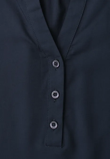 Donkerblauw shirt met lange mouwen, V-hals en drie knopen