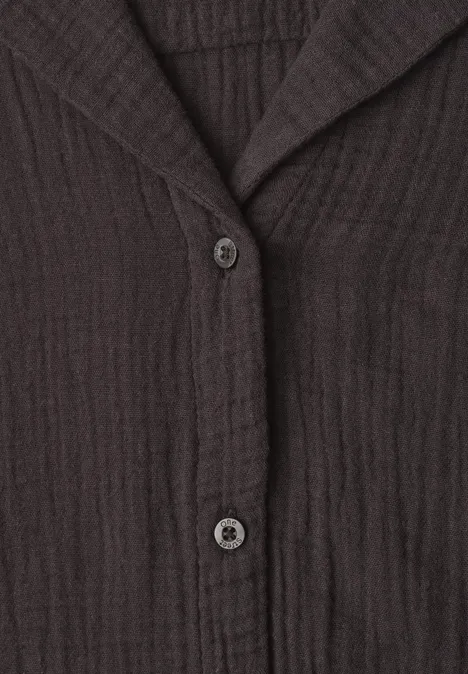 Mousselineblouse met bowlingkraag black coffee Donkerbruin gestructureerd hemd met kraag en twee knopen.
