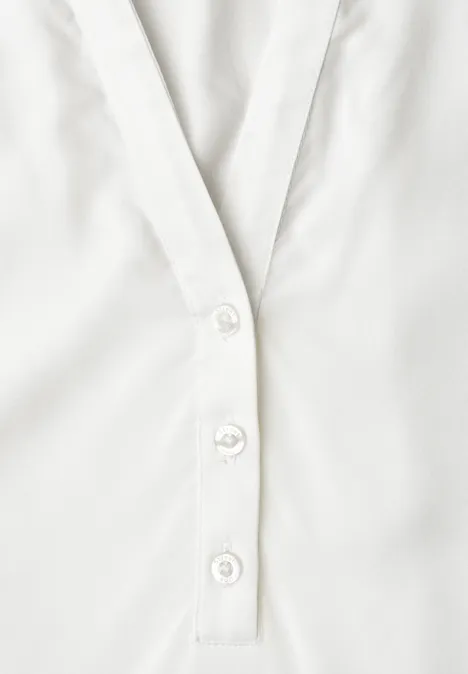Blouse met korte mouwen, split in de hals en elastische zoom off white Weißes Hemd mit drei Knöpfen am mittleren Verschluss.