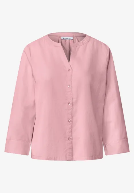 Chemisier à manches 3/4 et col fendu, en velours côtelé vintage blush Leichtes, rosa Leinenhemd mit Stehkragen und Knopfleiste