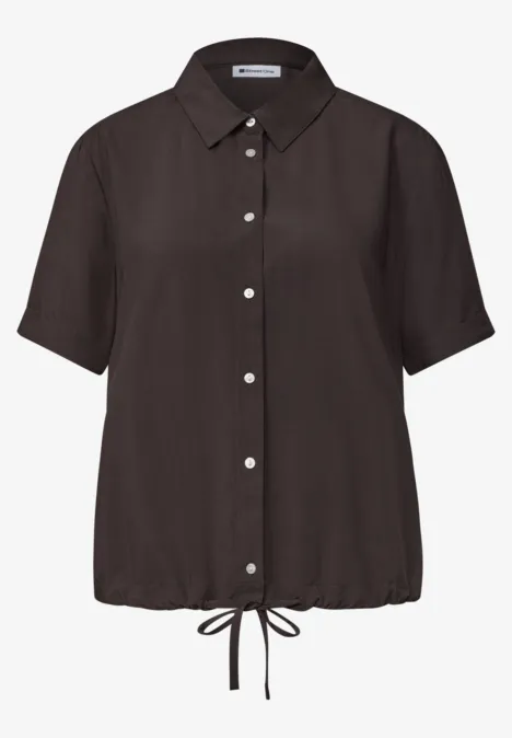Overhemd met korte mouwen in effen kleur black coffee Kortärmelig, donkerbruin blouse met knoopsluiting, kraag en koord aan de zoom.