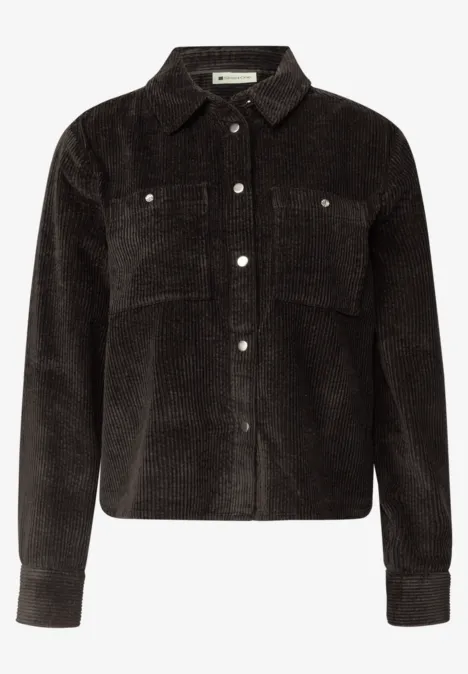 Overhemd van corduroy met borstzakken black coffee Schwarzes Cordhemd mit Knopfleiste und Brusttaschen
