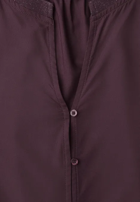3/4-Arm Bluse mit Split Neck und Glitzer berry plum Dunkelrote, unifarbene Bluse mit V-Ausschnitt und Knopfleiste