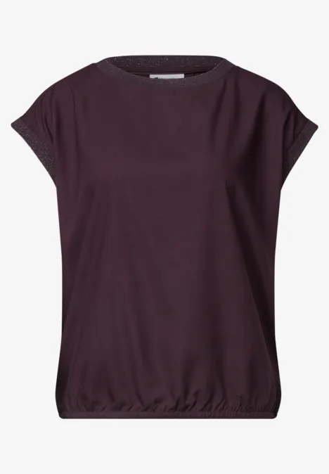 Blouse courtes manches à col rond et bandes pailletés berry plum Top sans manches violet foncé pour femme, col rond et taille élastiquée