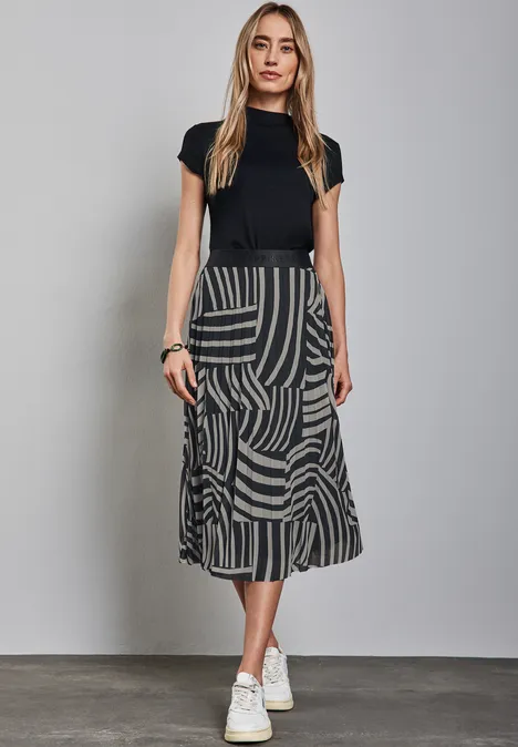 Mesh-Plissée-Rock mit Print Black