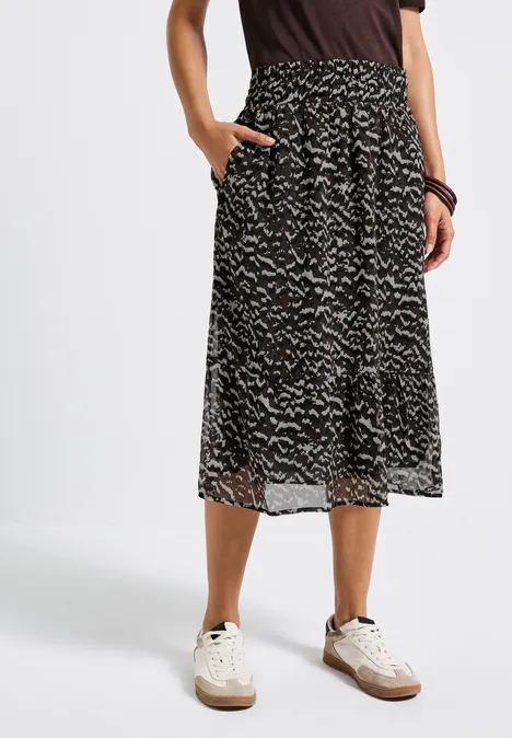 Gedessineerde chiffon rok deep roast brown