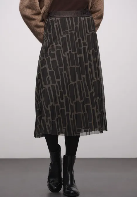 Jupe plissée en mesh avec imprimé darkest brown