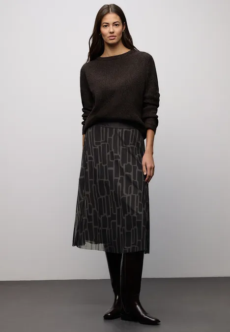 Jupe plissée en mesh avec imprimé darkest brown