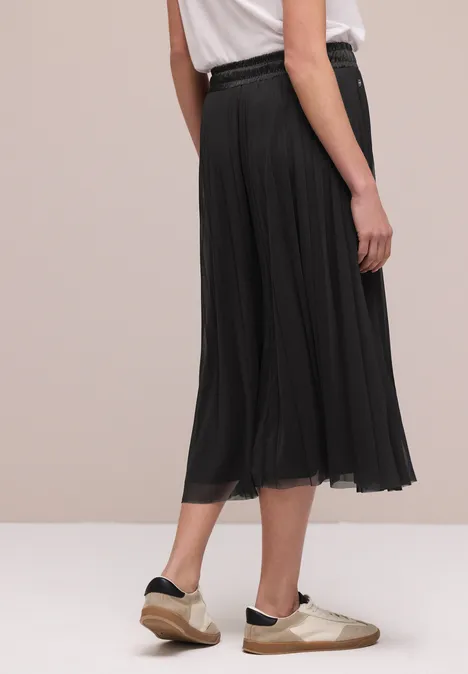 Midi-rok van mesh met een geplooide textuur Black