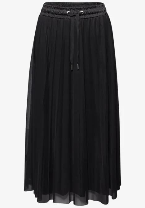 Midi-rok van mesh met een geplooide textuur Black