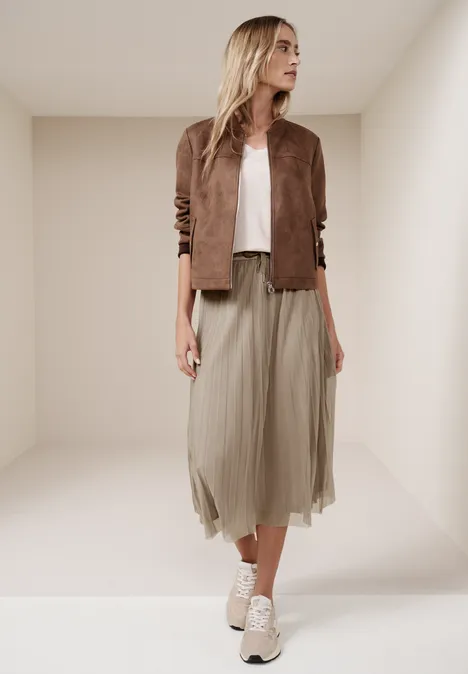 Jupe midi en mesh à structure plissée safari beige