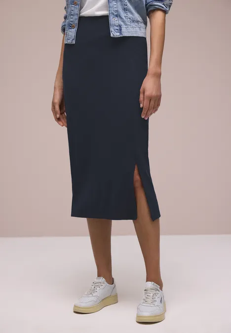Jupe midi en structure côtelée shadowed navy