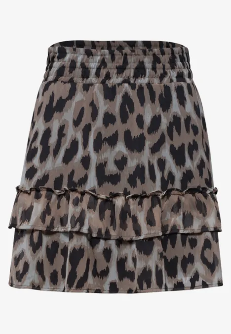 Kurzer, mehrlagiger Rüschenrock mit Leopardenmuster.