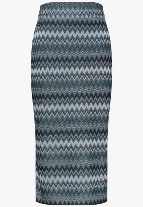 Taillerok in midi-lengte met grijs zigzagpatroon.