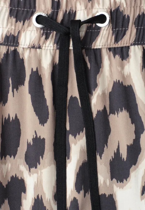 Broek met luipaardprint, elastische taille en zwart koord