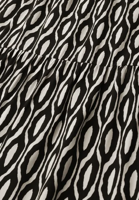 Maxi-Rock mit Volants und Print clay sand Schwarz-weißer Stoff mit abstraktem Wellen- oder ovalem Muster