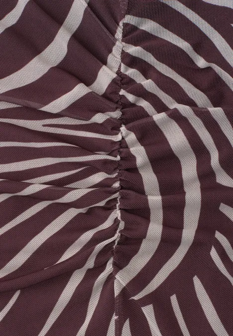 Midirok van mesh met print rustic rouge Bruin-wit gestreepte stof met radiaal patroon, in het midden geplooid