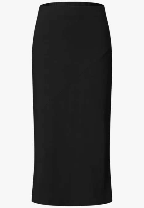 Midirok van tricot in effen kleur Black Effen lange zwarte rok met strakke pasvorm en subtiele diagonale naad.