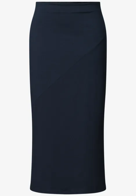 Midirok van tricot in effen kleur shadowed navy Een donkerblauwe, aansluitende kokerrok tot op de knie.