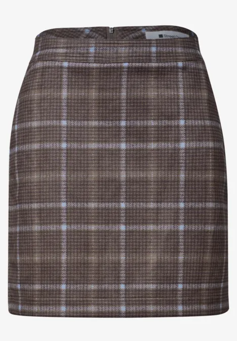 Knielanger Veloursrock mit Karomuster silk brown Brauner, kurzer Karorock mit Karomuster, gerade geschnitten, schlicht und elegant.
