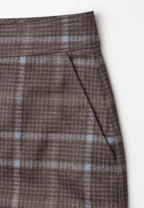 Knielanger Veloursrock mit Karomuster silk brown Brauner, karierter Rock mit seitlicher Tasche