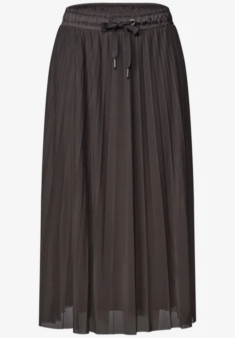 Midirock aus Mesh in Plisséestruktur black coffee Schwarzer, midilanger Plisseerock mit elastischem Taillenbund, Kordelzug und transparentem Überstoff.