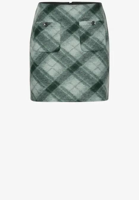 Knielanger Rock mit Patch-Pockets stormy green Grüner karierter Minirock mit Taschen