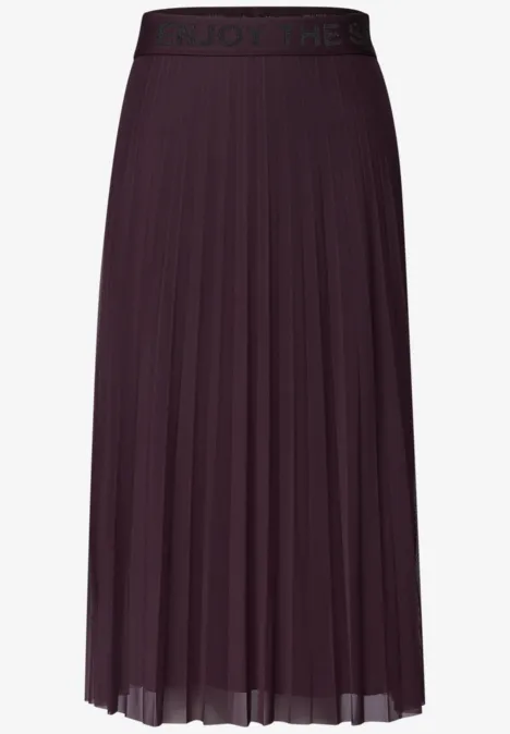 Paarse geplooide midirok met elastische tailleband