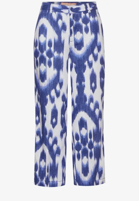 7/8 Print Leinenhose deep water blue