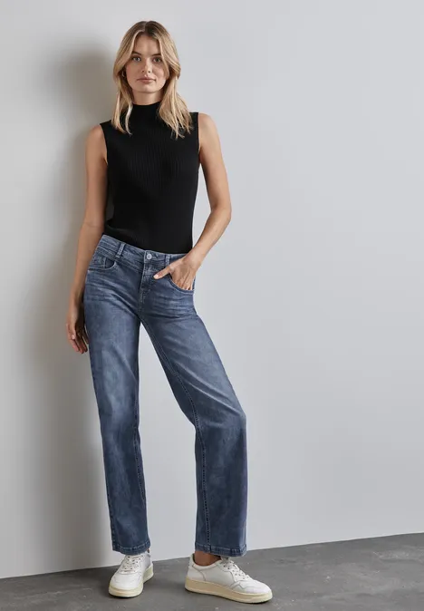 Wide Leg Jeans Medium Blue Soft washed