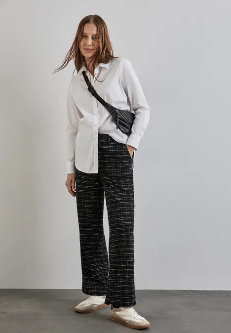 Karierte Bouclé Hose Black