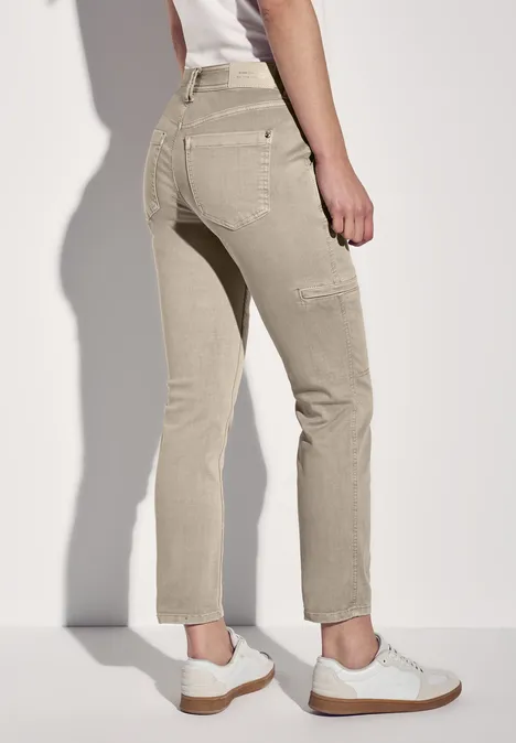 Jeans im Cargo-Look Beige Washed