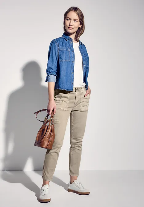 Jeans im Cargo-Look Beige Washed
